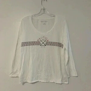 Nautica White Long Sleeve Crewneck Shirt - Size M